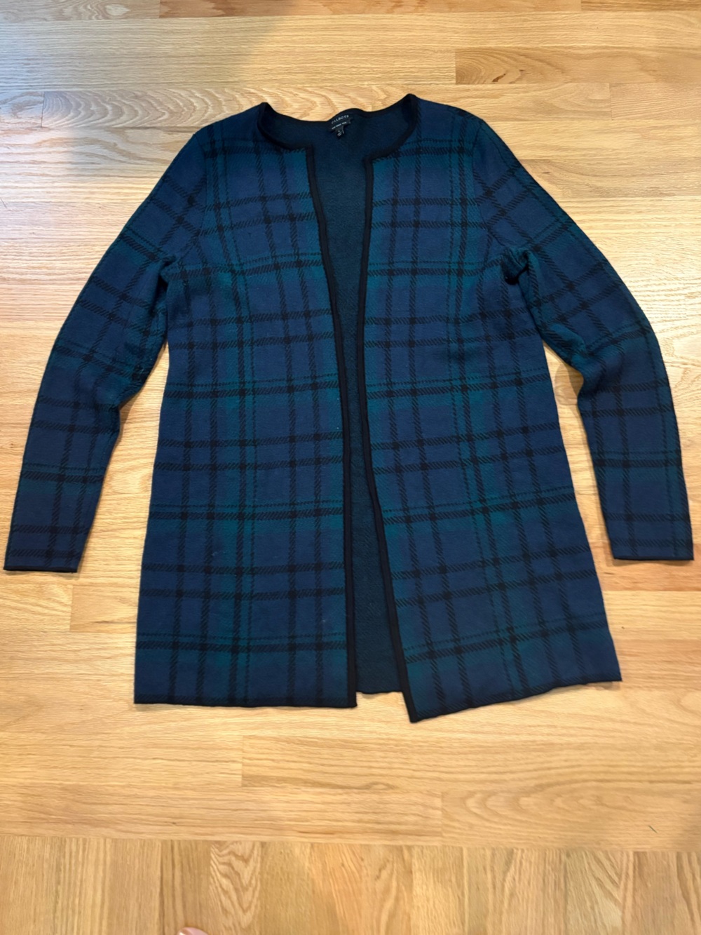 Talbots Tartan Merino Wool Open-Front Long Cardigan Sweater - Sz L